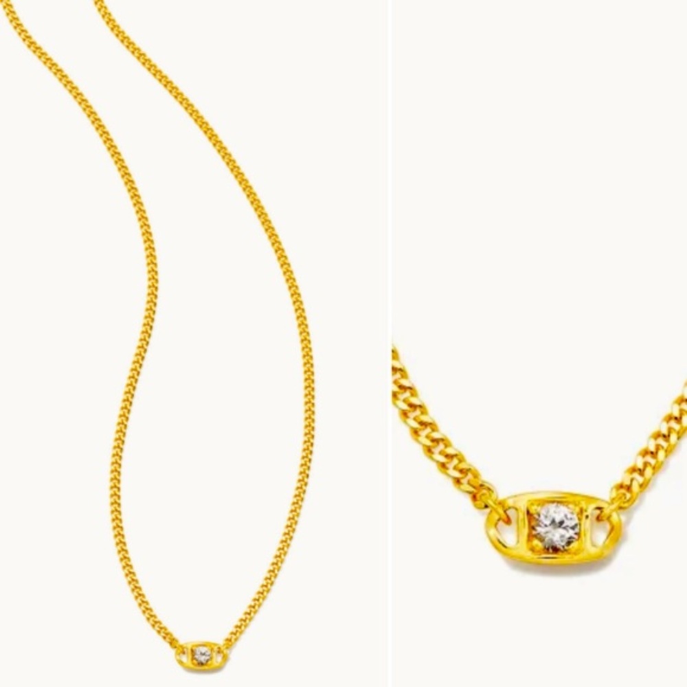 NWT Kendra Scott Delaney 18k Gold Curb Chain Pendant Necklace in White Sapphire